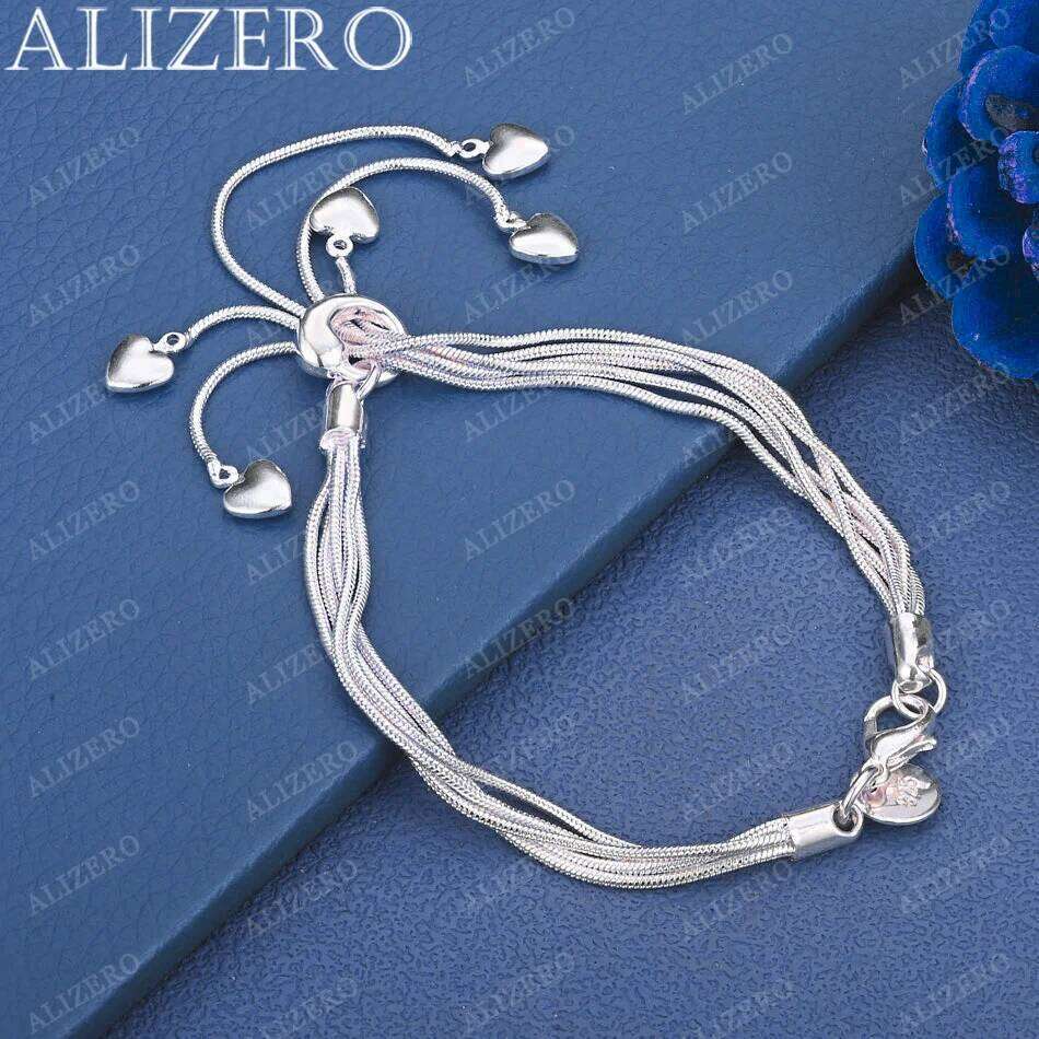 ALIZERO 925 Sterling Silver Five Hearts Charms Bracelets Chain For Women Girl Fashion Wedding Party Gifts Jewelry