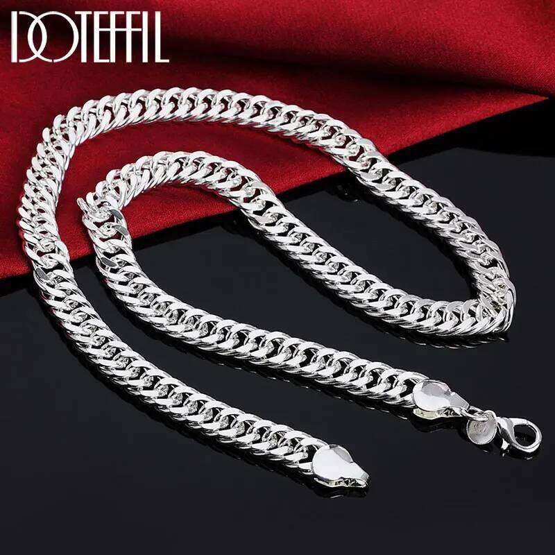 DOTEFFIL 925 Sterling Silver 10mm Full Sideways Chain Necklace For Women Man Fashion Wedding Party Charm Jewelry