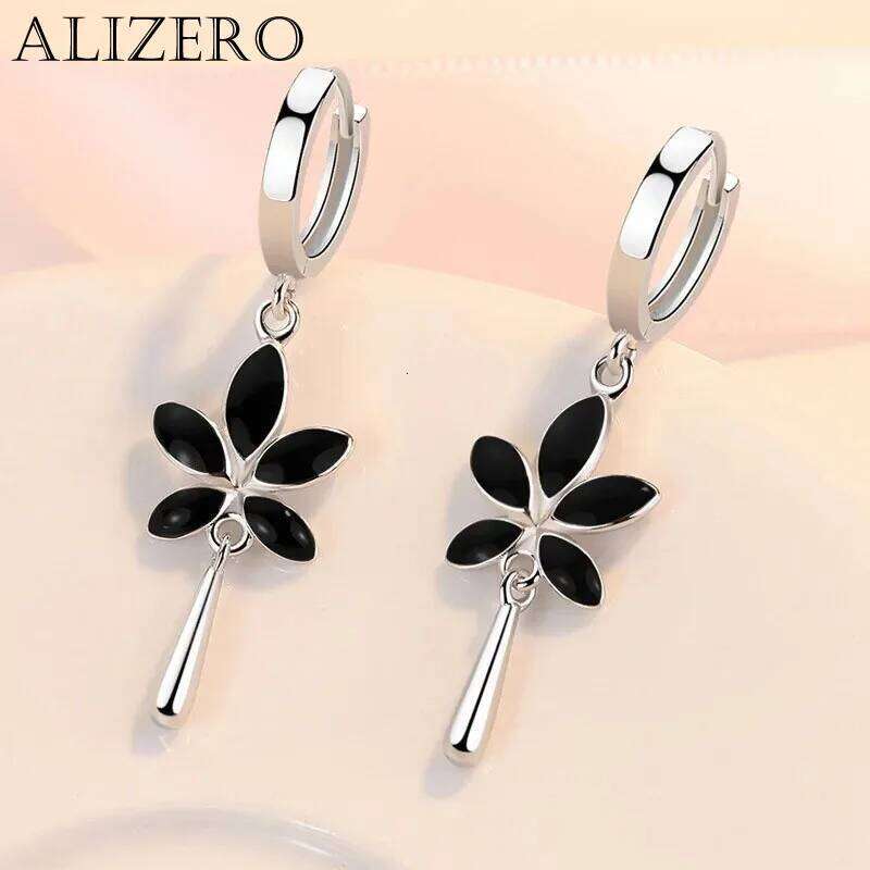 Retro Creative black Maple Leaf Eardrop New Trendy 925 Sterling Silver Earrings For Women Ear Jewelry Girl Valentine's Day Gifts