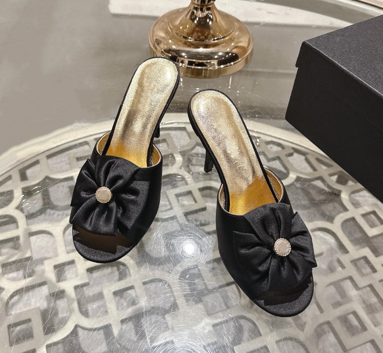Brand Master's Latest Design Women's Sandals Women's Slippers 7cm Stiletto Heel Slippers Silk and Genuine Leather Floral Detail with Buckle Sizes 35-41