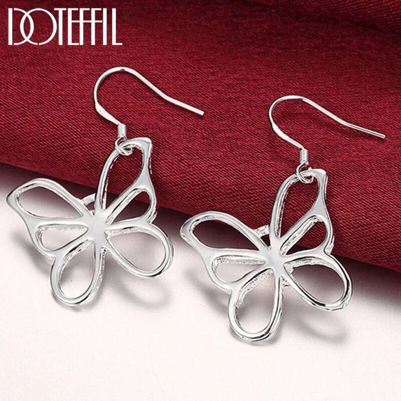 DOTEFFIL 925 Sterling Silver Butterfly Drop Earrings Woman Wedding Engagement Party Fashion Charm Jewelry