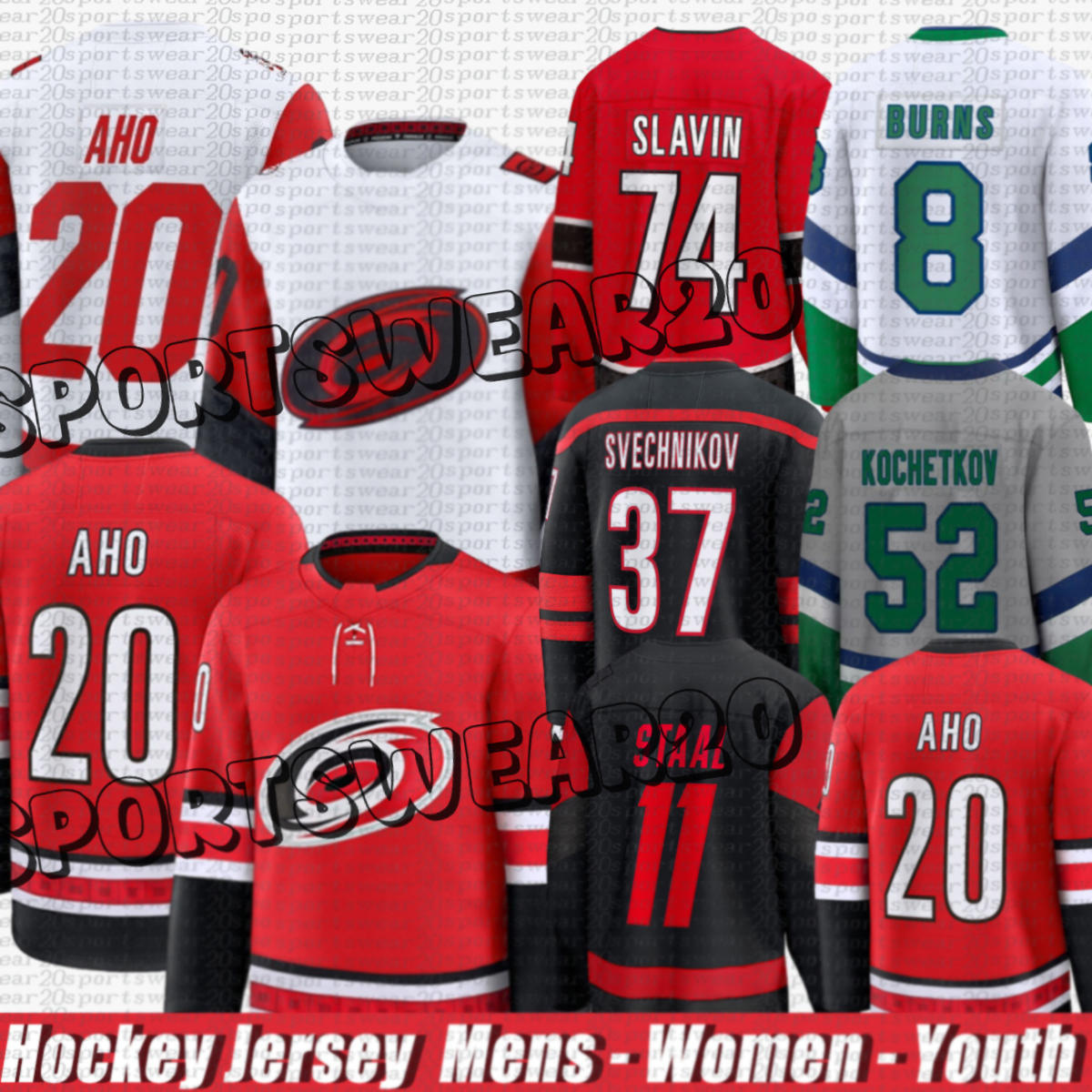 #20 Sebastian Aho Jersey Carolina Hockey Jersey Hurricaness Jersey #24 Seth Jarvis #37 Andrei Svechnikov #8 Brent Burns Hartford Whalers Jerseys