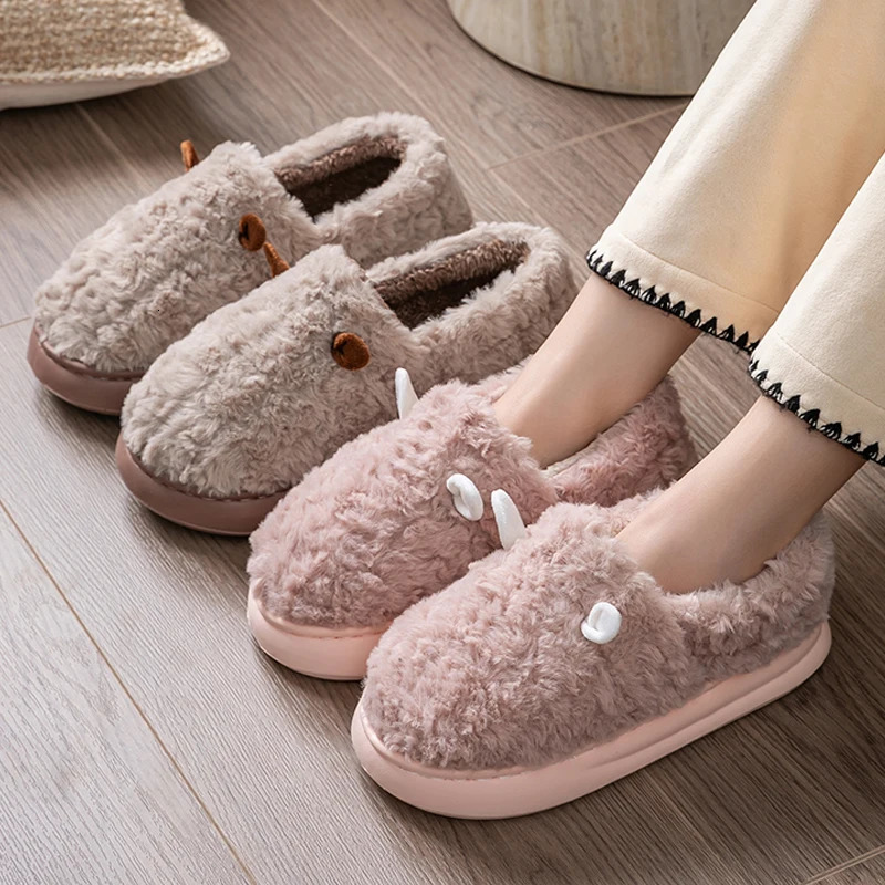 Womens Slippers Home Fluffy Warm Anti-slip Woman Shoes Bag Heel Winter Indoor Fuzzy Fur Slides Casual Platform Footwear 260106