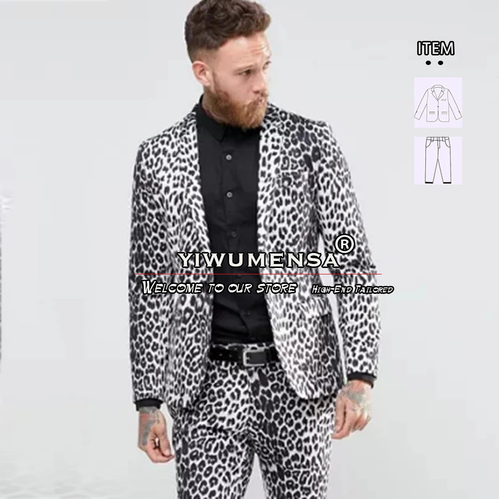 Customized Leopard Mens Suits Casual Single Breasted Blazer Pants 2 Pcs Dress Groomsman Wedding Tuxedo Slim Fit Costume Homme 260106
