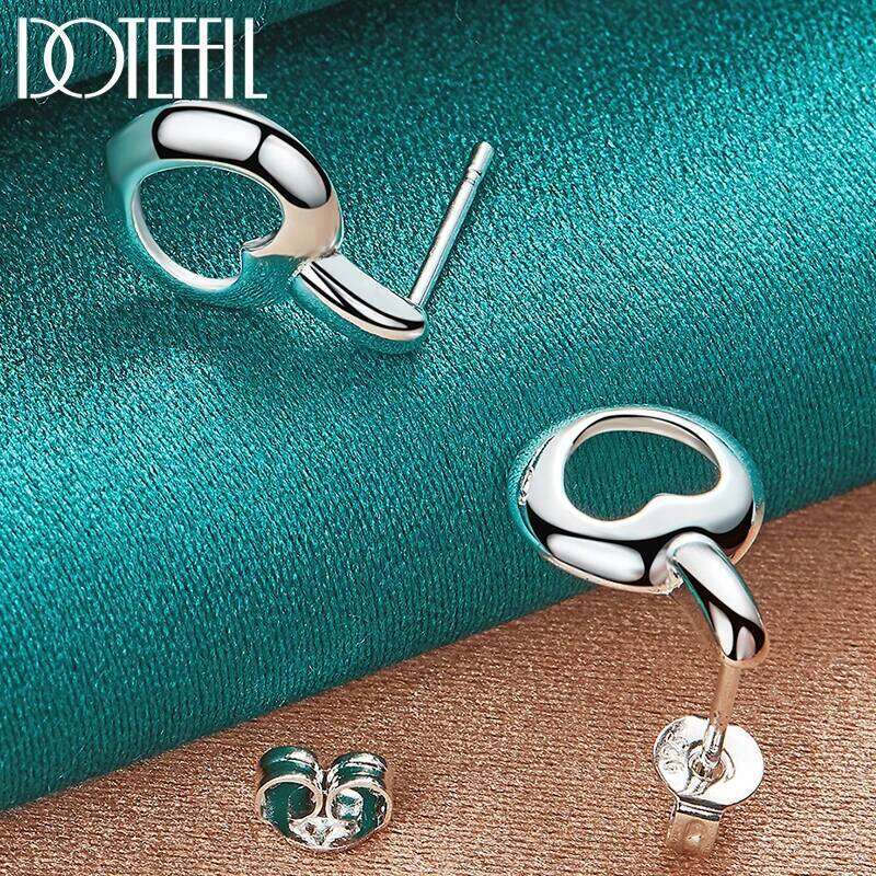 DOTEFFIL 925 Sterling Silver Round Heart Stud Earring For Woman Fashion Charm Wedding Engagement Party Jewelry
