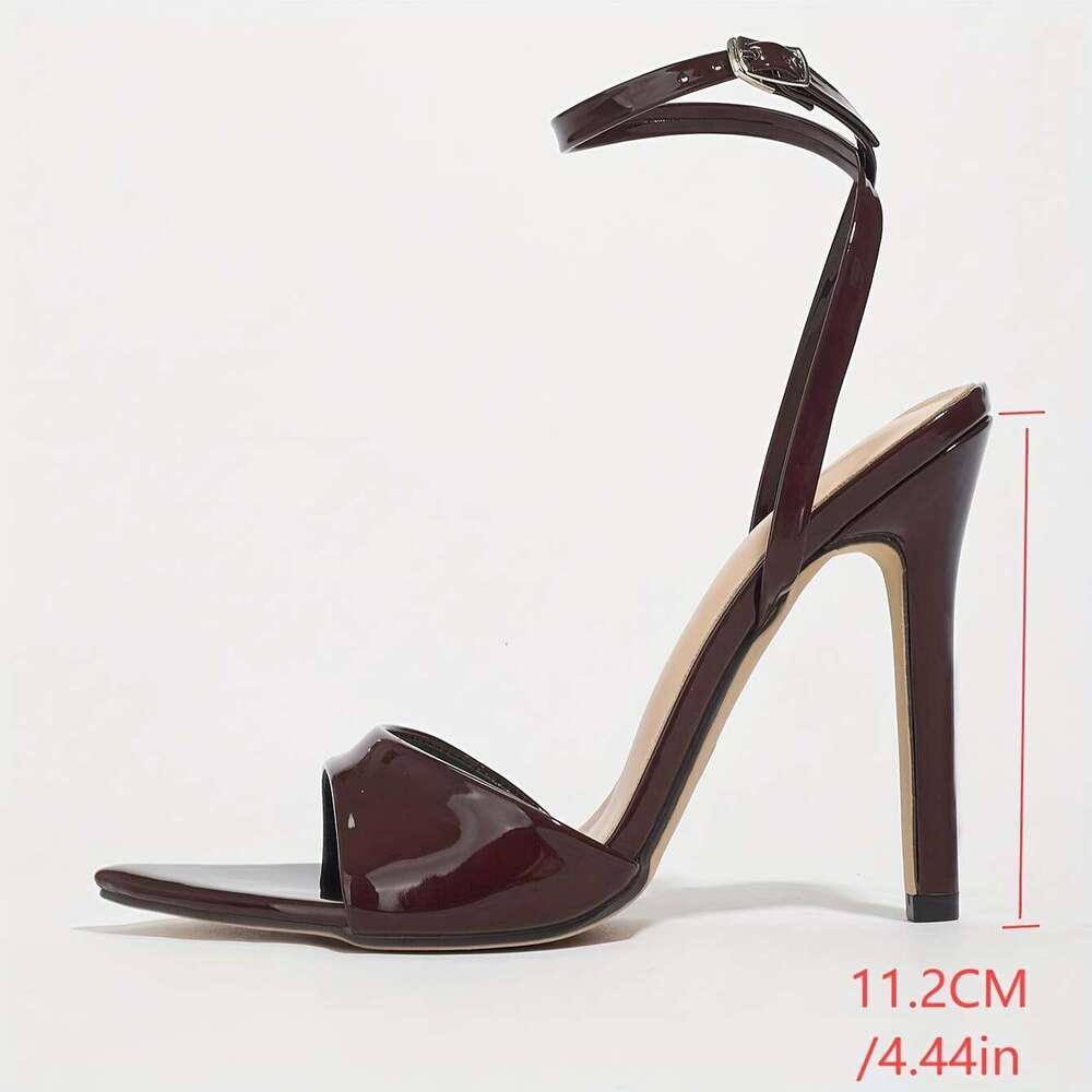 Elegant Women's Pointed-Toe Stiletto Sandals with Adjustable Ankle Strap - Coffee Brown Glossy Synthetic Cover, Ultra-High Heels for Parties, Nig