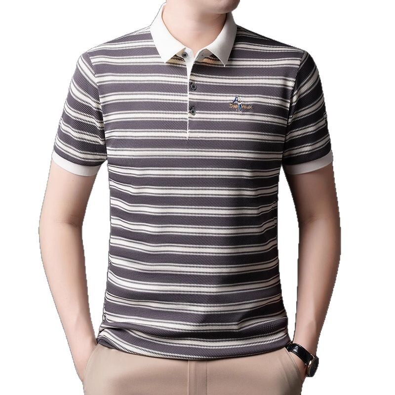 Designer Clothes 2025 Summer New Men's High-End Striped Short Luxury Brand T-Shirt Casual Turn-Down Collar Half Sleeve Polo Shirt