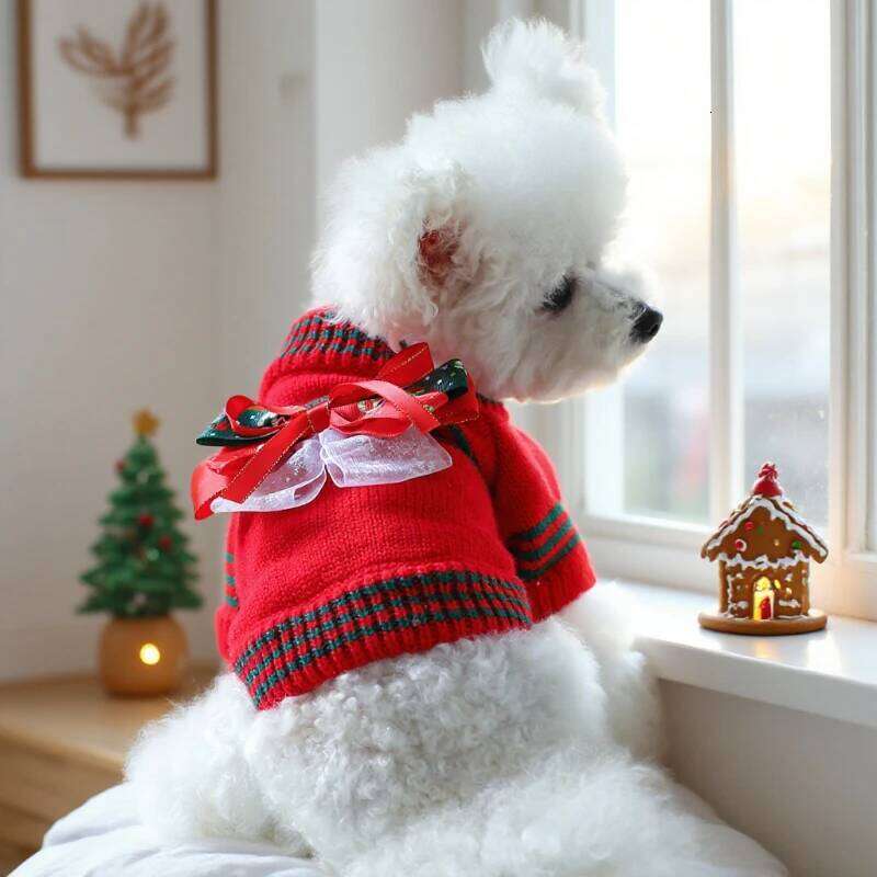 1-piece Cat, Dog, Pet Sweater, Red Christmas, Knitted Thread, Autumn and Winter Thermal Cover 26H0107