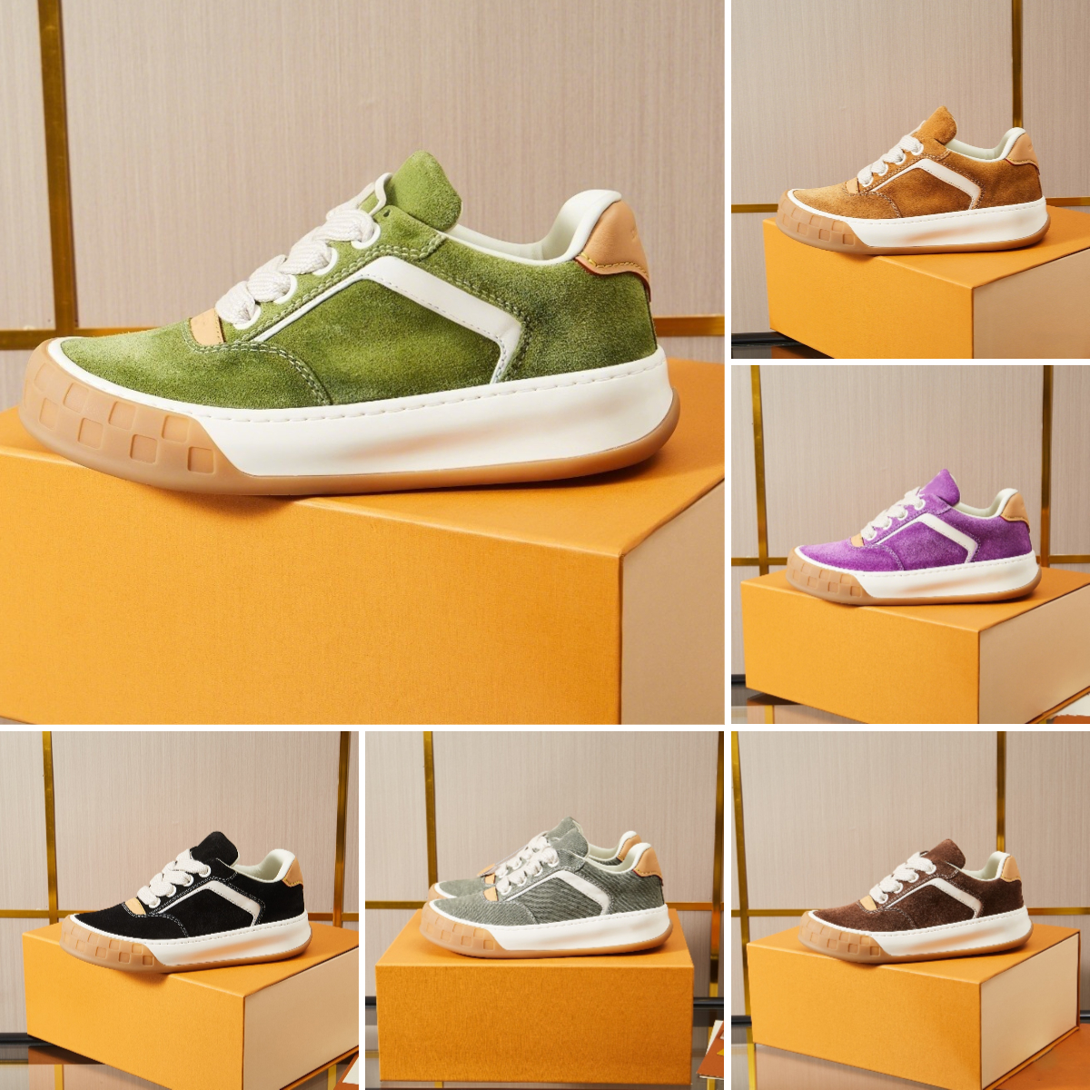 26ss Designer Men Tilted Sneakers Retro Mens Low Top Sports Shoes Embroidered Logo Suede Leather Upper Rubber Sole Fashion Outdoor Casual Shoes