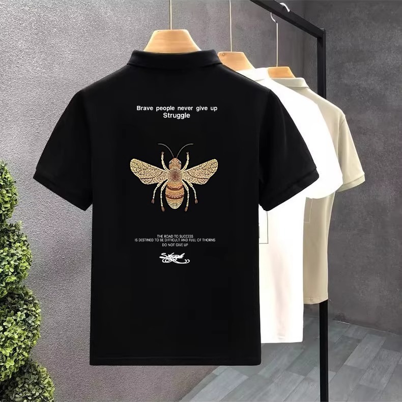 Designer Clothes Handsome Little Bee Men's Polo Shirt Summer Trendy Printed T-Shirt Luxury Brand Korean Style Slim Fit Short Sleeve Casual Top Me