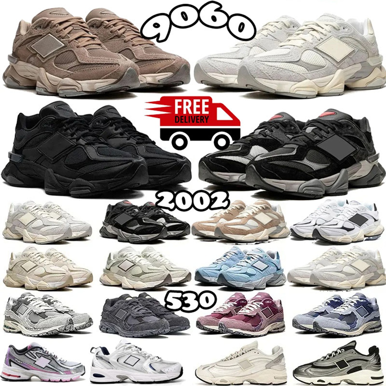 9060 Designer Running Shoes Daily Outfit Sneakers shoes Sports Leather Black White Grey Blue Pink Green Trainers Outdoor Sneakers Size 36-45 EUR
