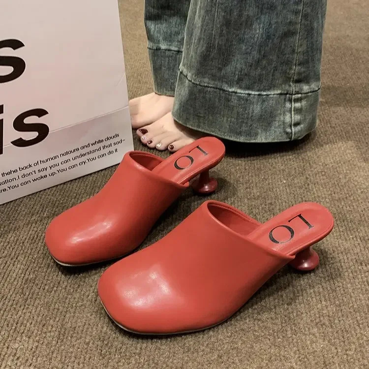 Custom Irregular Low Heels Shoes Women Round Toe Slippers Slip On Dress Sandals Office Ladies Causal Mules 260106