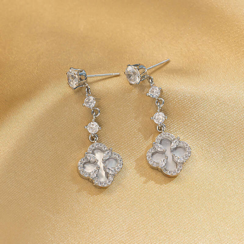 Real Gold Plated Four-Leaf Clover Necklace Women's Earrings Bracelet Jewelry Set Inlaid With Natural Shell Full Diamond Light Luxury Accessories