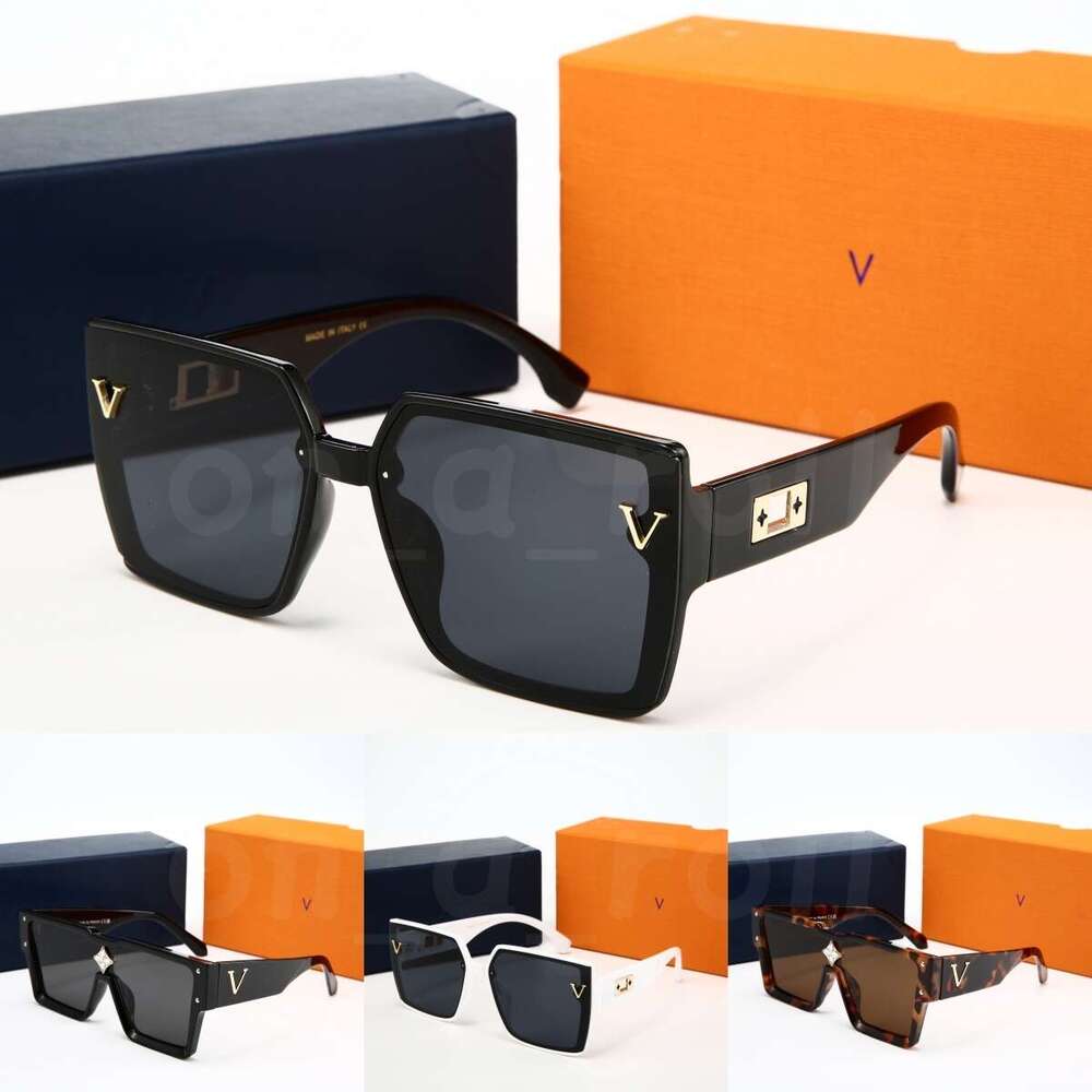 Luxury Sunglasses Beige Acetate Monogram Canvas Frame UV400 Polycarbonate Lenses Polished Metal Hardware Designer Sunglasses For Women Men Oversized Square