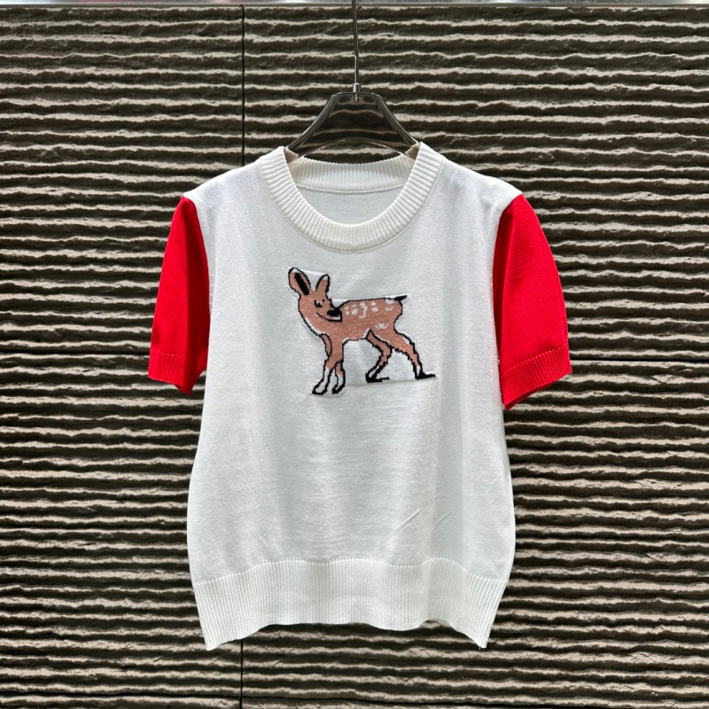 Short-sleeved shirt designer Knitted sweater luxury Crew-neck sweater Embroidery Color-matched knitted short-sleeved shirt EXW2601071