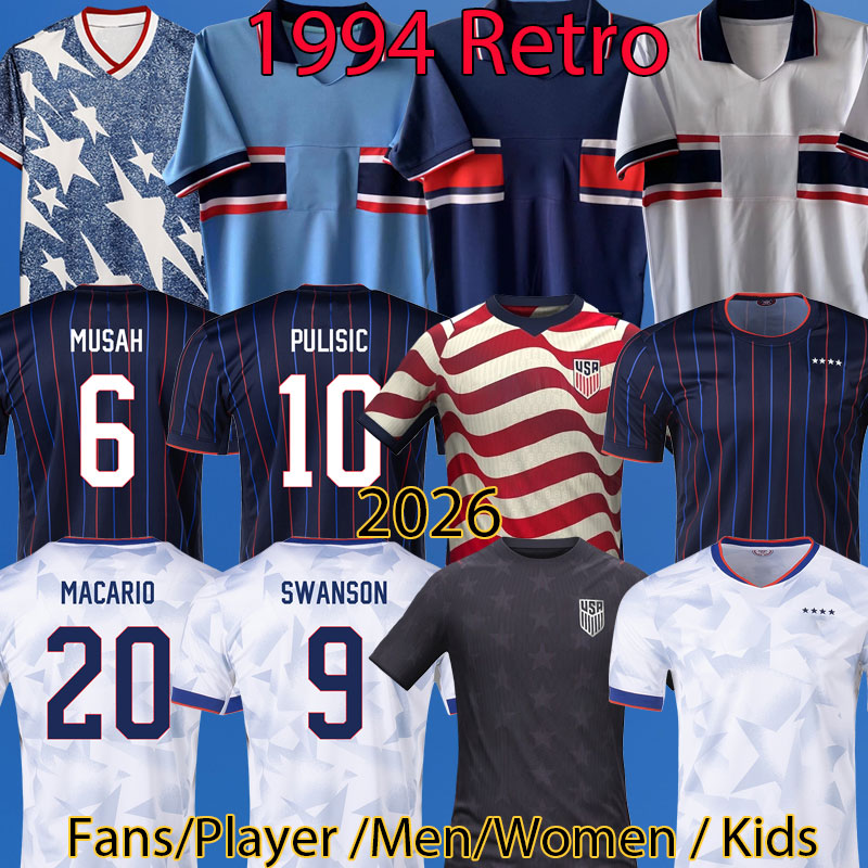 26 27 PULISIC Soccer Jerseys REYNA ADAMS McKENNIE football shirt 2026 2027 MORGAN WILSON SWANSON 1994 USAs Retro Football shirt America Vingate men kids kit sets 999