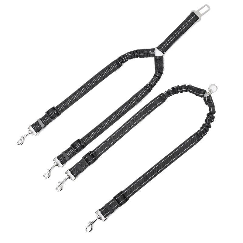 Shock Absorbing Dual Dog Leash Reflective Nylon Anti Pull Bungee Leash for Small Medium Large Pets