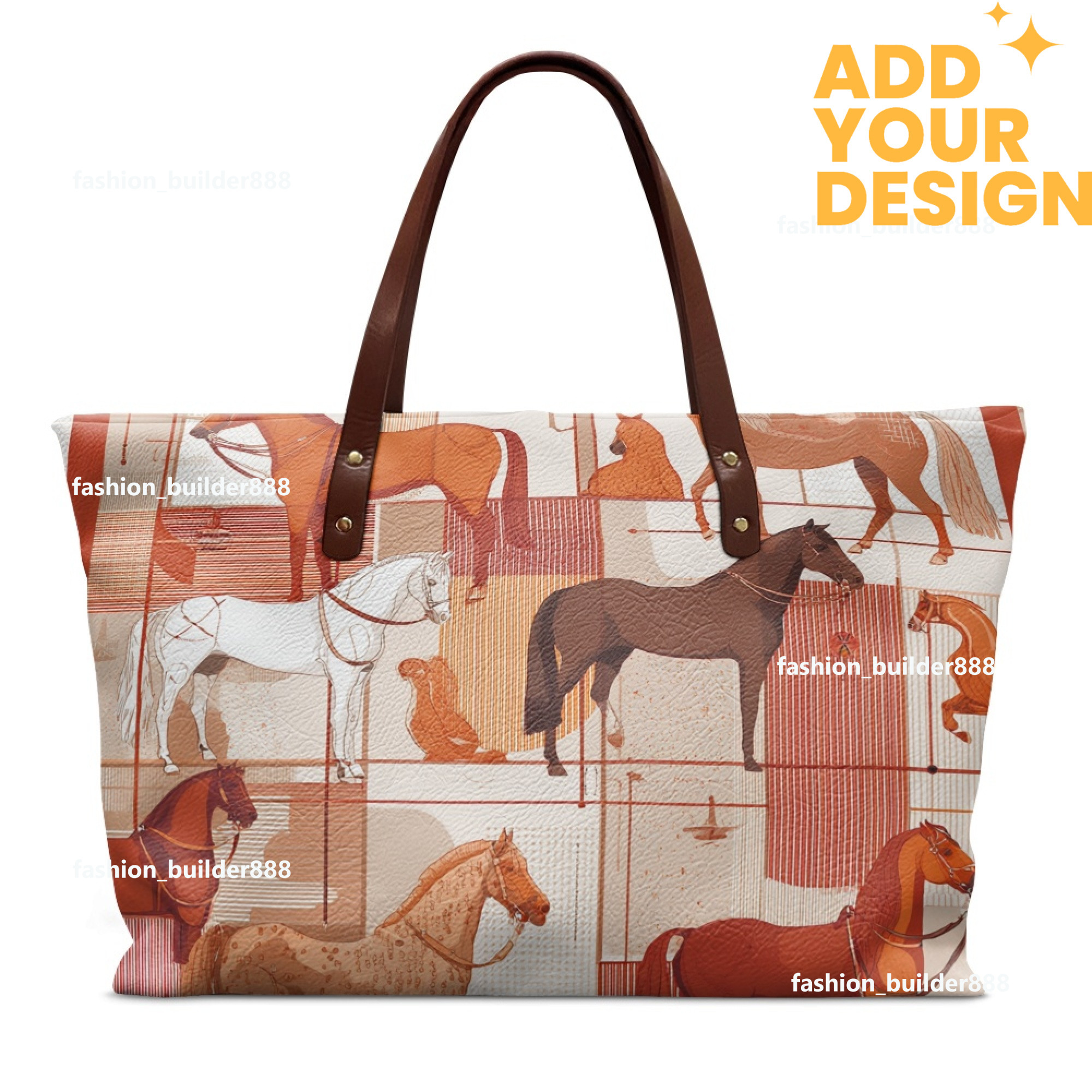 Custom H Oversize Pu Horse pattern Leather Tote Luxury Women Weekender Bag Shopper Handbag Travel Purse H47