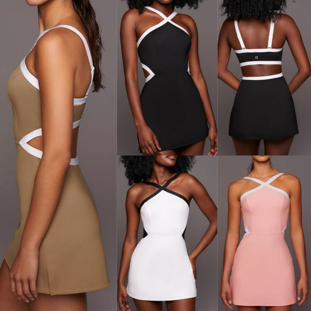A148 Women Yoga Tennis Dress Color Contrast Anti-slip Female Breathable One-piece Skirt Yoga Sleeveless Sports Skirts