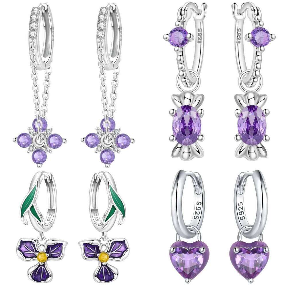 Orstarry 925 Sterling Silver Purple Flower Chain Original Drop Earrings Jewelry Party Anniversary Trendy Gifts