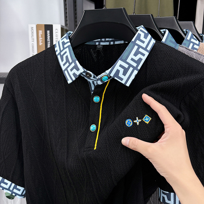 2026 Luxury Brand Designer Clothing Hot-Selling Knitted Short-Sleeve Polo Shirt Summer Men's Fashion Jacquard Turn-Down Collar T-Shirt Loose Half