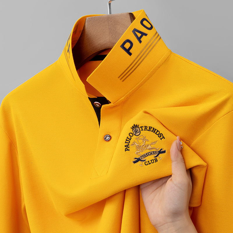 Luxury Brand Designer Clothes Hexagonal Bead Silk Cotton Mens Embroidered Pony Long Sleeve Polo Shirt Mens Casual Turn-Down Collar Top Paul T-Shirt