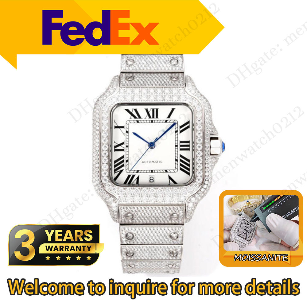 moissanite watch vvs diamond santoss watches Top quality mechanical movement uhren moissanite menwatches sapphire bussdown montre luxe jason007 watchbox YL0S