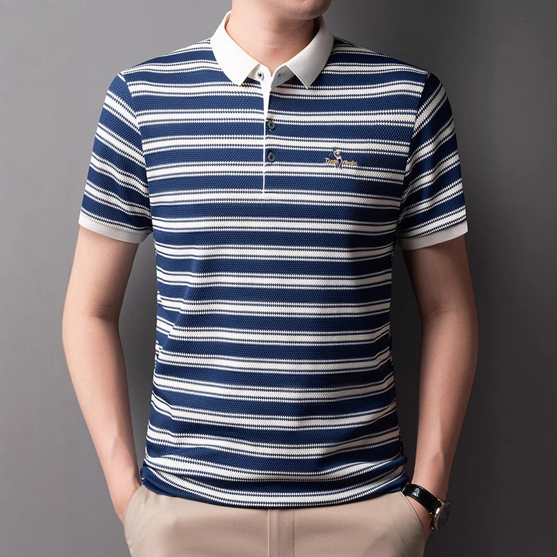 Designer Clothes 2025 Summer New Men's High-End Striped Short Luxury Brand T-Shirt Casual Turn-Down Collar Half Sleeve Polo Shirt