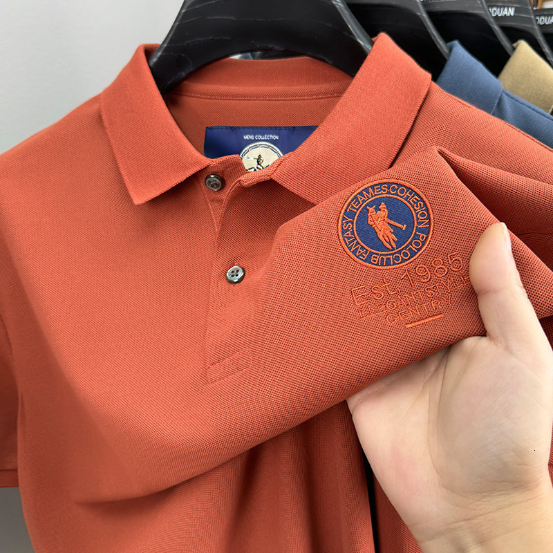 Summer New Luxury Designer Polo Shirt Men Fashion 220G Breathable Fabric Turn Down Collar With Embroidery Detail Short Sleeve Tops Light Business Casu