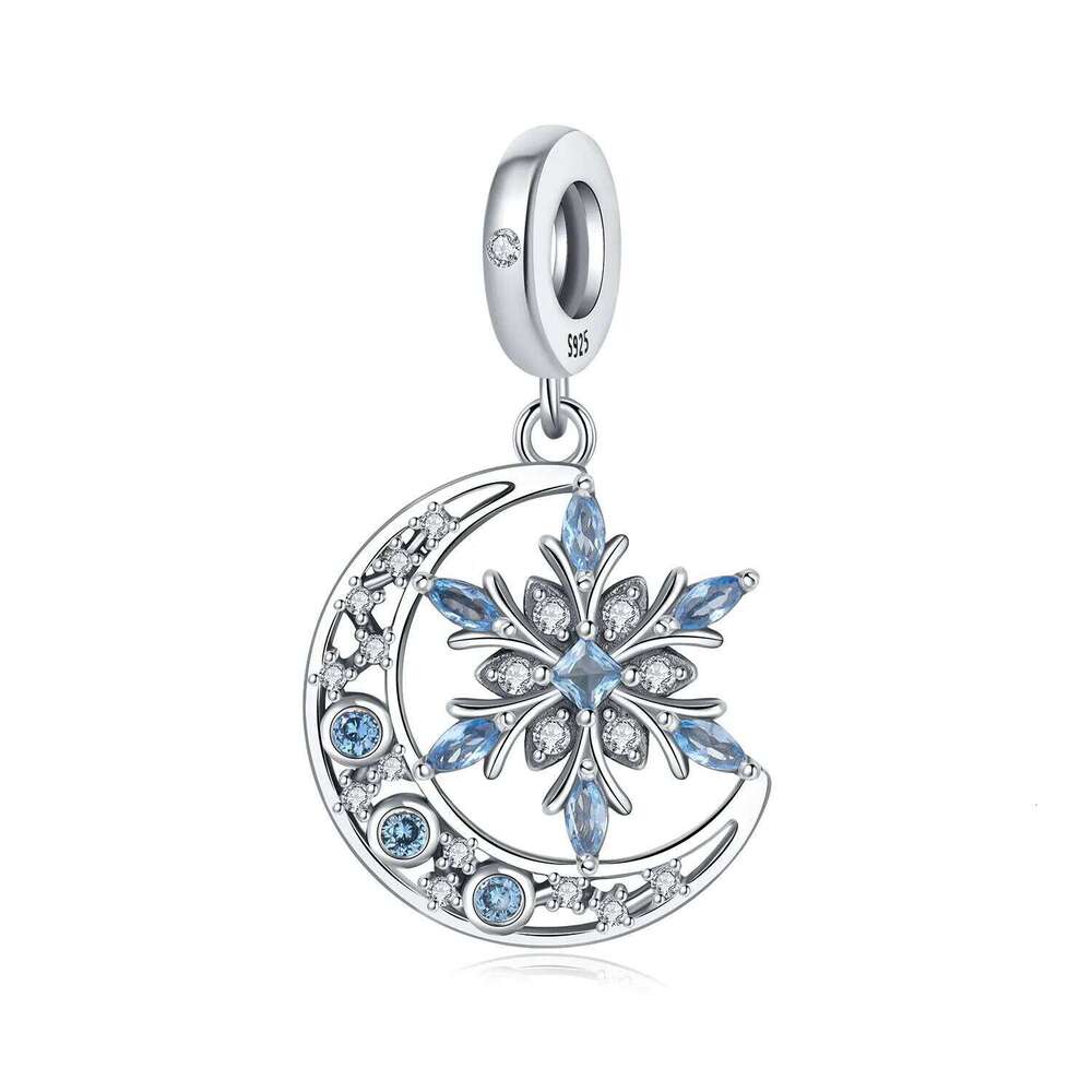 Orstarry 925 Sterling SilverHollow Moon Snowflake Beads Original Pendants Bracelet Charm Jewelry Party DIY Trendy Gifts