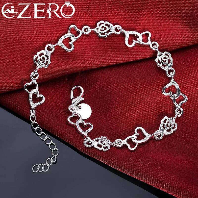 Beautiful 925 Sterling Silver Bracelet for women bracelet HEART lovely FLOWER chain fashion Wedding Party cute lady nice jewelry