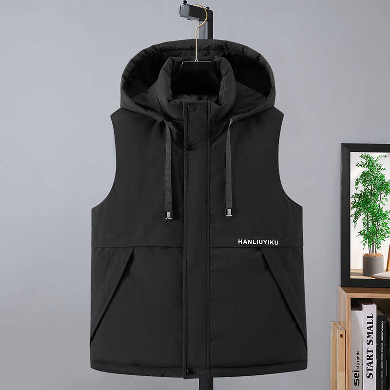 Cross-Border Foreign Trade Autumn Winter New Trendy Men's Cotton Wholesale Thickened Hooded Cold-Proof Warm Vest Sleeveless Jacket