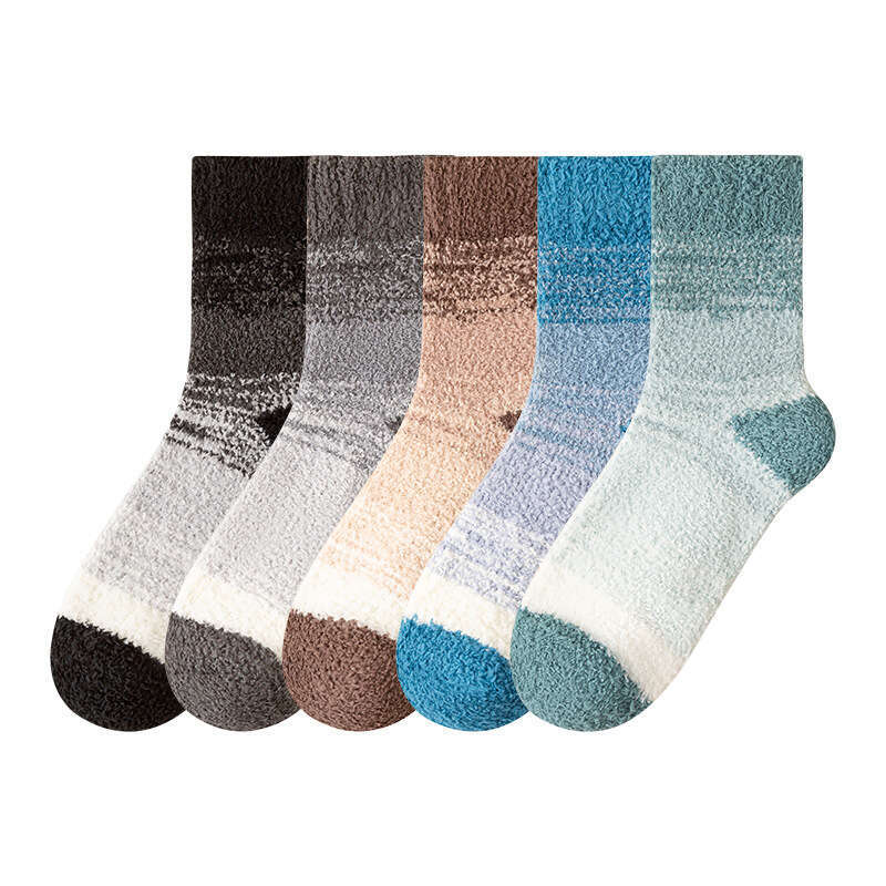 Autumn Winter New Coral Fleece Tie-Dye Floor Home Thickened Warm Mid-Calf Casual Men's Socks Wholesale B5