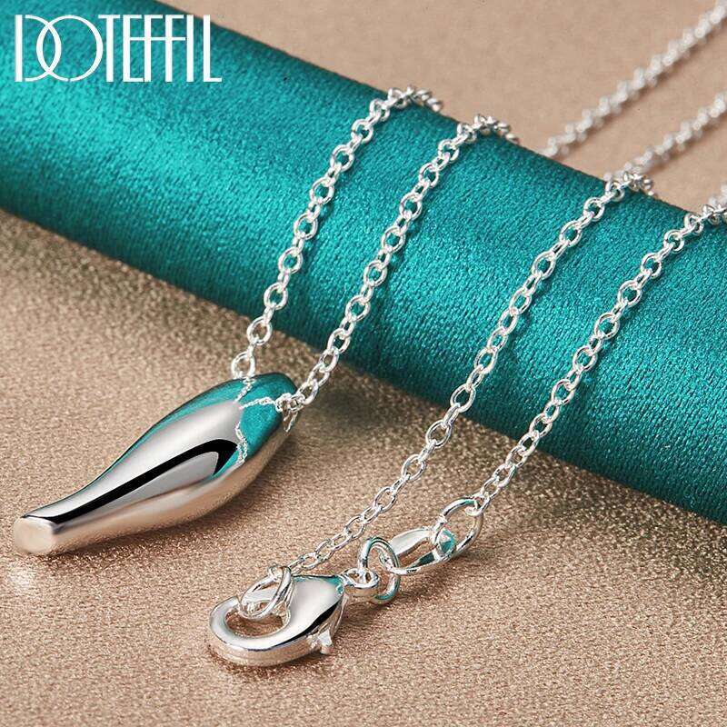 DOTEFFIL 925 Sterling Silver Smooth Long Solid Pendant Necklace Chain For Women Wedding Engagement Party Fashion Jewelry