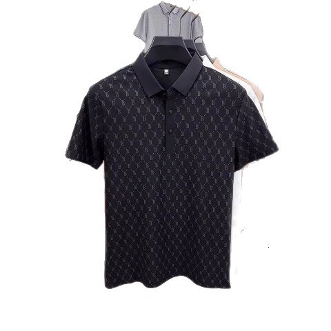Luxury Brand Designer Clothes Summer Men's Turn-Down Collar T-Shirt Business Casual High Elasticity Seamless Ice Silk Thin Polo Shirt Short Sleev