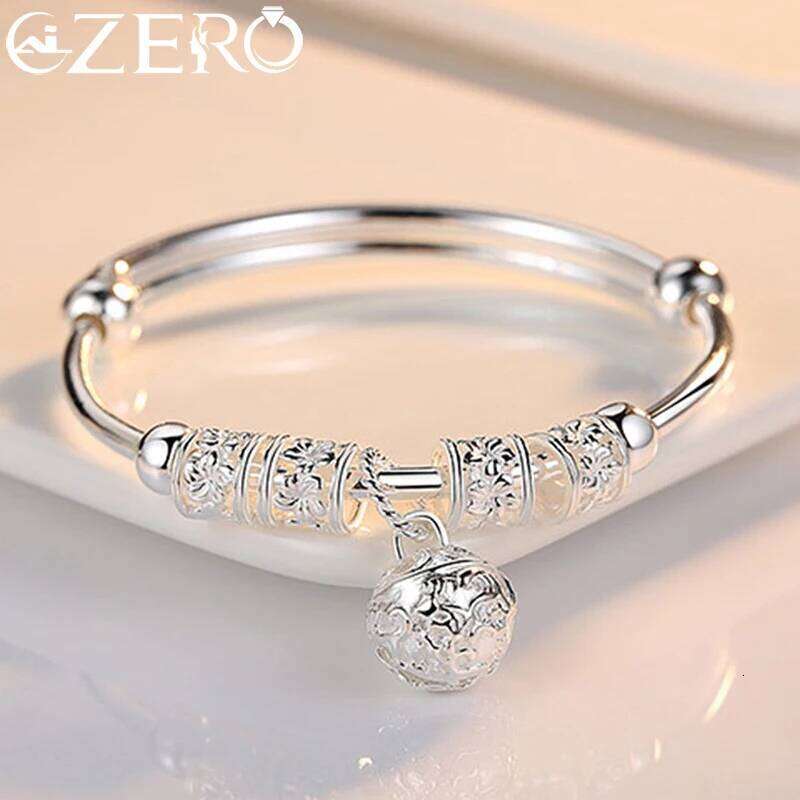 Fine 925 Sterling Silver hollow Bells ball bangles adjustable Bracelets for Women Fashion Holiday gifts Party wedding Jewelry