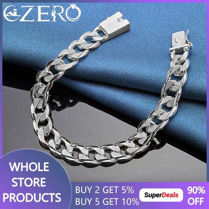 ALIZERO 925 Sterling Silver 10mm Side Chain Bracelet For Man Women Wedding Engagement Fashion Party Jewelry Gift