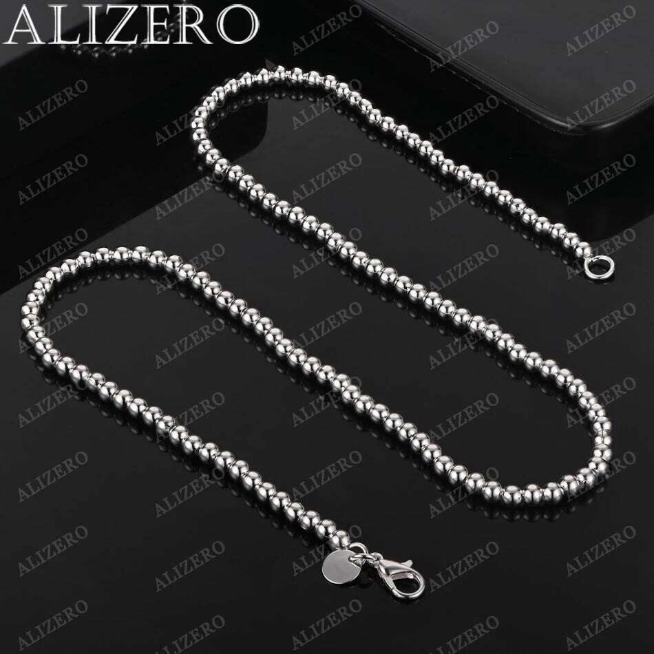 ALIZERO 925 Sterling Silver Smooth 4mm Beads Chain Necklace For Women Man Jewelry Gifts Personality Fashion Bead Necklaces
