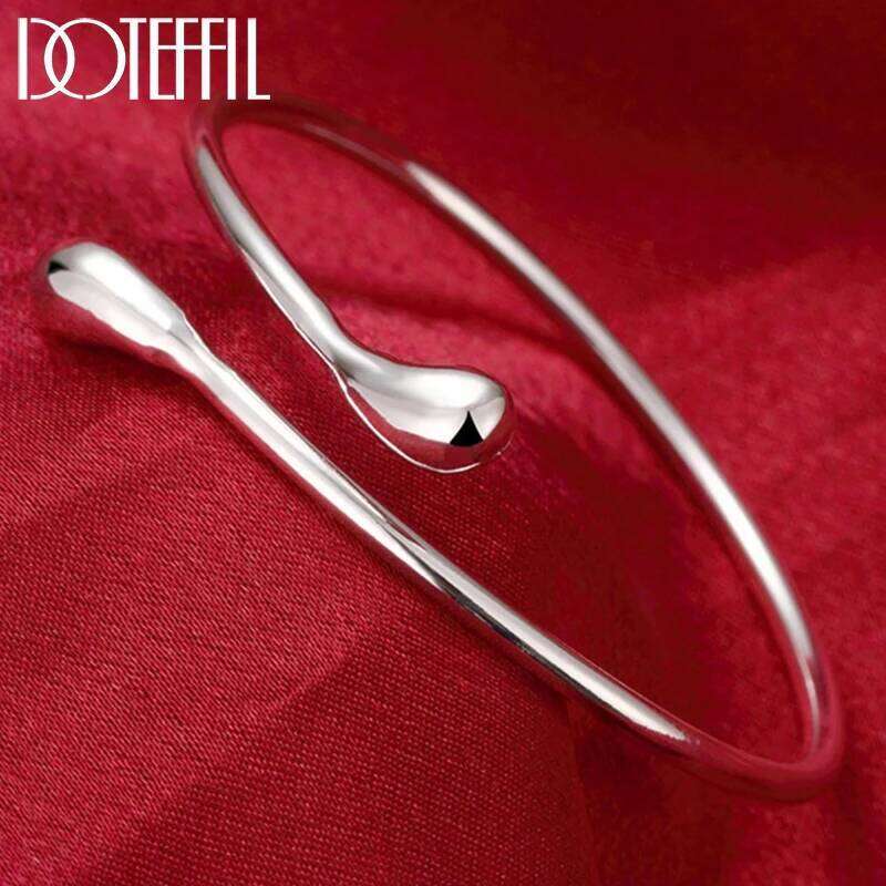 DOTEFFIL 925 Sterling Silver Water Drop Bracelet Filled Bangle Fashion Jewelry Love Valentine's Day Gift