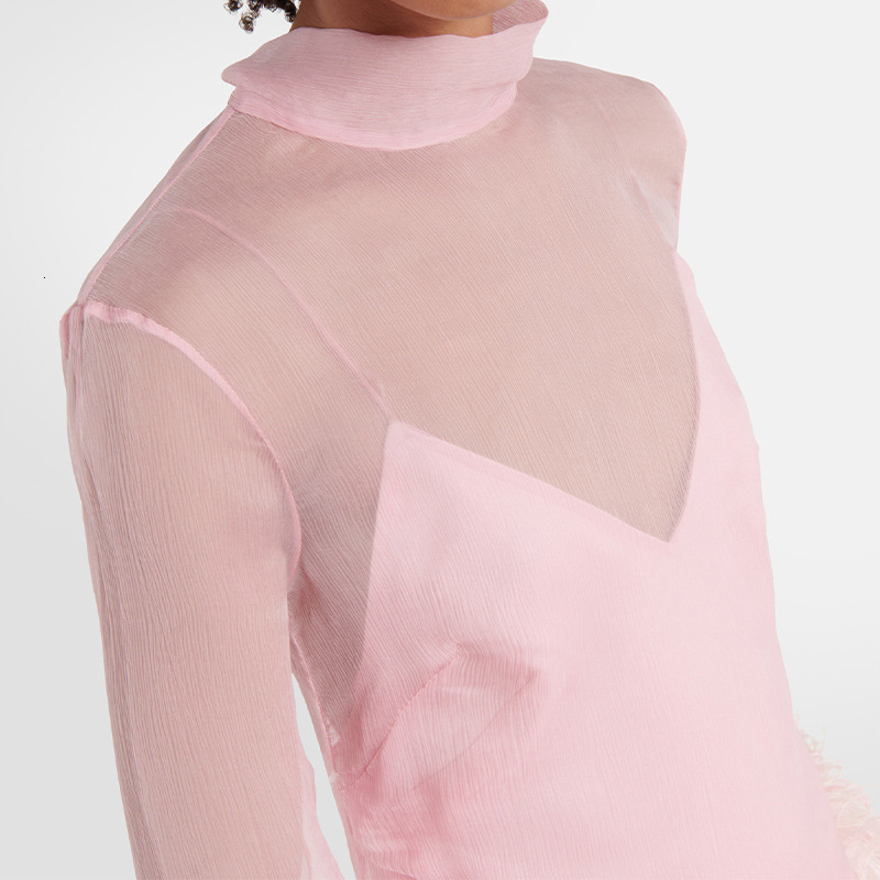 Basic Casual Dresses TRAF For Women 2023 Summer Woven Mini Dress Semi Sheer Feather Long Sleeve Short Party Evening Celebrity 231101