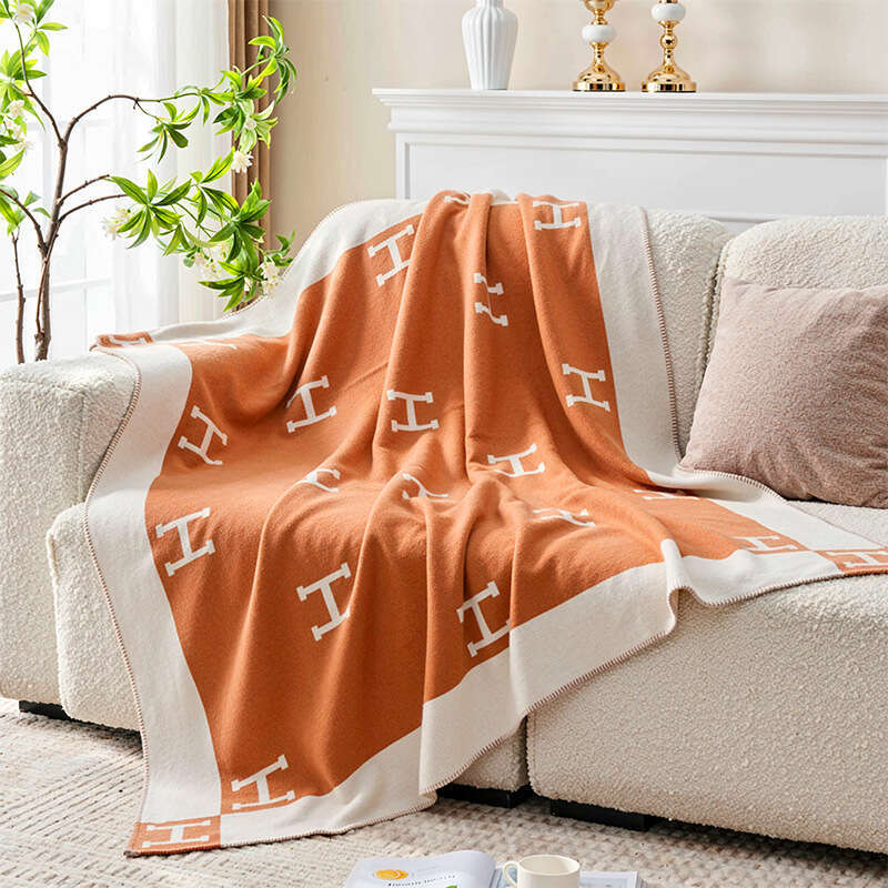 Woven single air conditioning sofa cover blanket with H letter aviation flight blanket