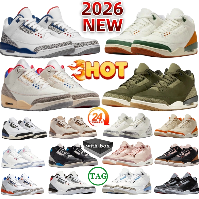 With box 3 Basketball Shoes For Men Women 3s Black Cat Medium Olive SoleFly True Blue Champagne Oysters Denim Pink Glow Family Affair Fruits Mens Trainers Sport