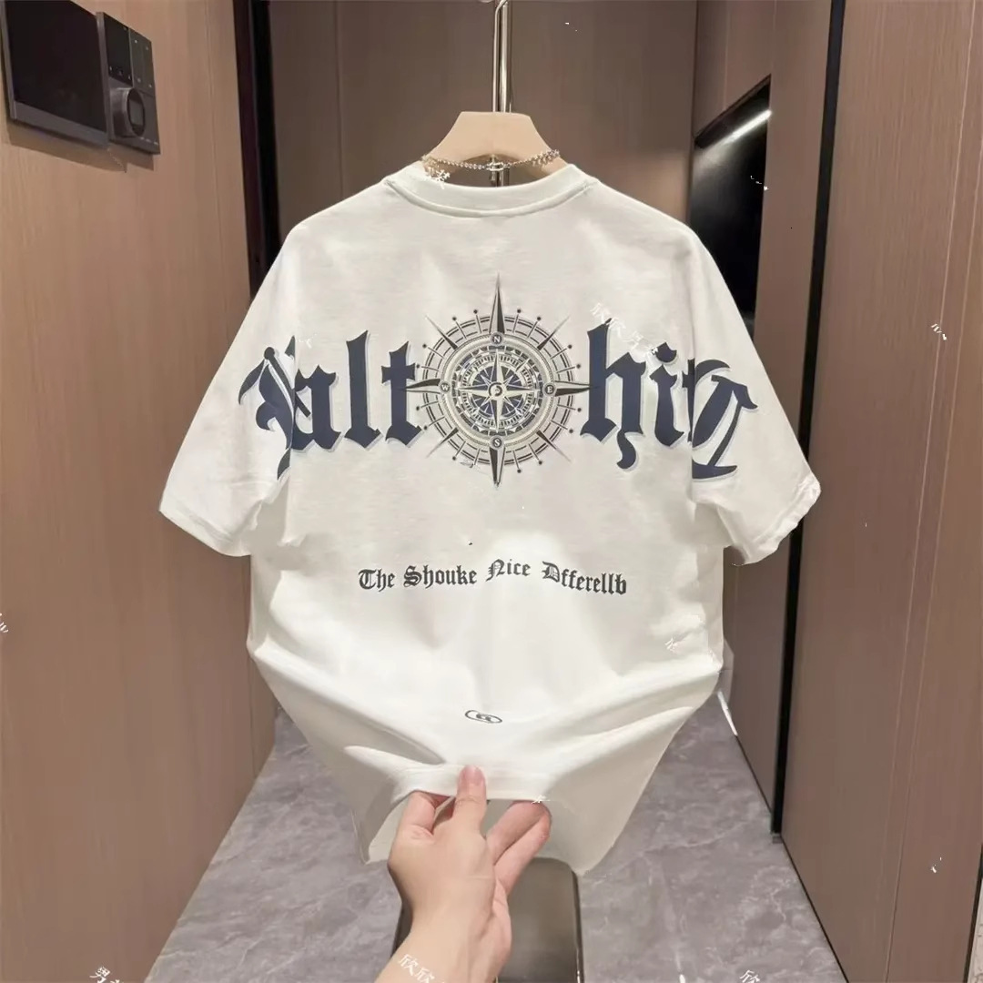 Luxury Designer Clothes American Retro Trendy Brand Casual Heavyweight Printed Letter 2025 Summer Fashion Versatile Short Sleeve T-Shirt