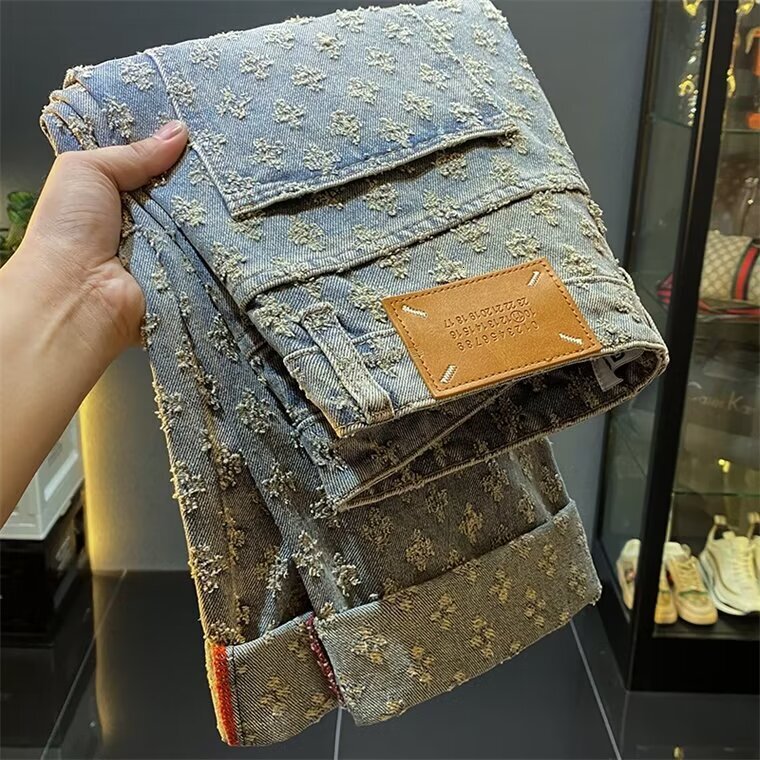 Designer Luxury Brand Clothes Heavyweight American Style Functional Zipper Logging Straight Jeans For Men European And American High Street Vibe Sligh