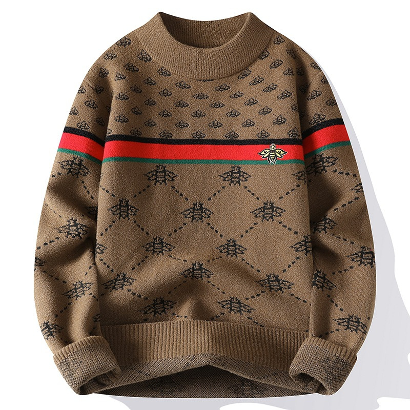 2024 New Fall Winter Korean Slim Bee Embroidery Pullovers High End Cashmere Sweater Men Soft Warm Mens Christmas Jumper ddmynov