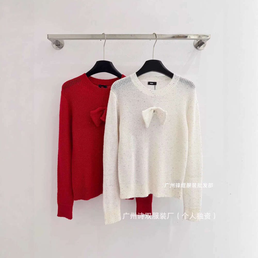 Designer CH Home 25 Autumn Winter New Women's Sweater Korean Style Pullover Pearl Bow Wool Top 8f00