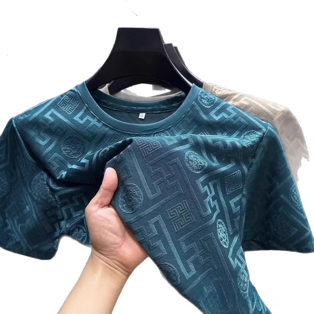 Luxury Brand Designer Clothes Foreign Trade Men's New Short Sleeve T-Shirt Round Neck Half Sleeve Summer Ice Silk T-Shirt Top Trendy One Piece Dr