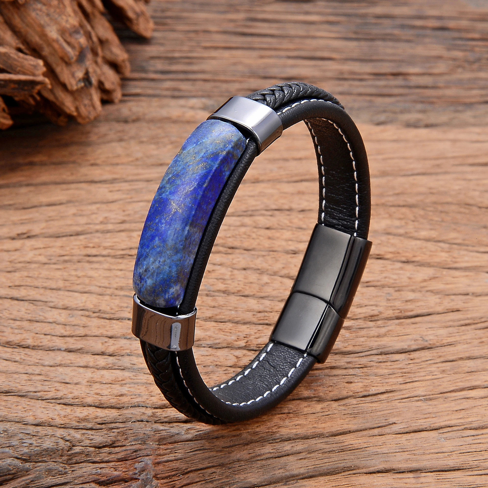 Natural Hematite Pink Crystal Tiger Eye Stone Bracelets Mens Jewelry Braided Leather Handmade Male Bangles In 260106