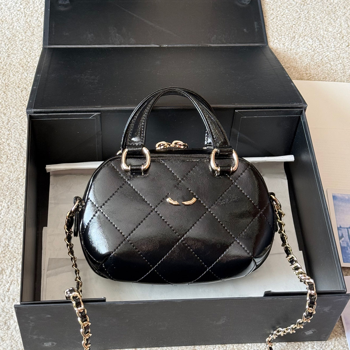 25N Mini Bowling Bag Classic C Button Evening Bag Diamond Pattern Stitched Carry Bag Womens Designer Crossbody Bag Martilas Chain Shoulder Bag Mobile Phone Passport