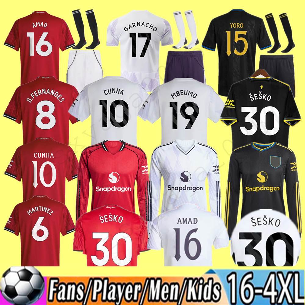 manchesters unted 25 26 Home Away 3rd jersey Kids Kit CUNHA SESKO MBEUMO soccer jerseys AMAD MAINOO B.FERNANDES football shirts camiseta MOUNT DE LIGT CANTONA maillot
